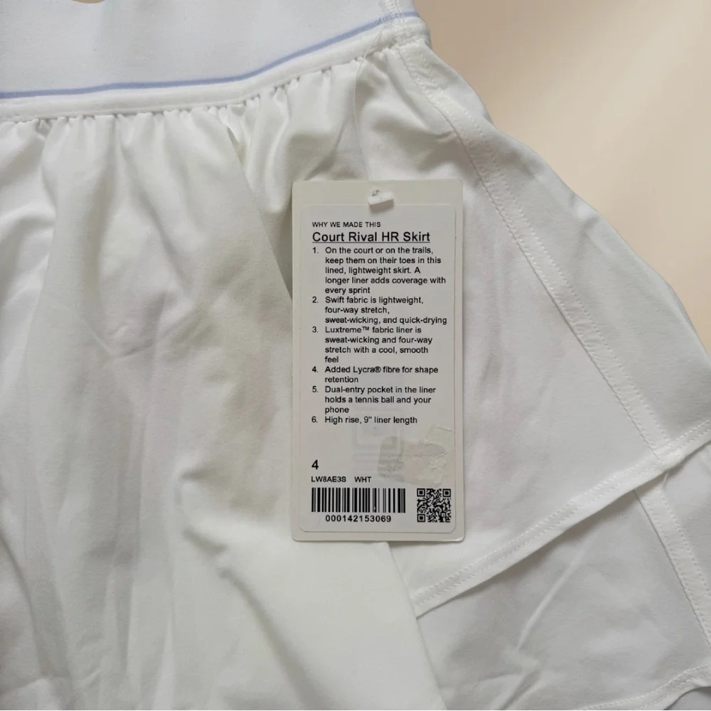 Lululemon Court Rival High-Rise Tennis Skirt | White | Size 4 | NWT - Picture 5 of 8